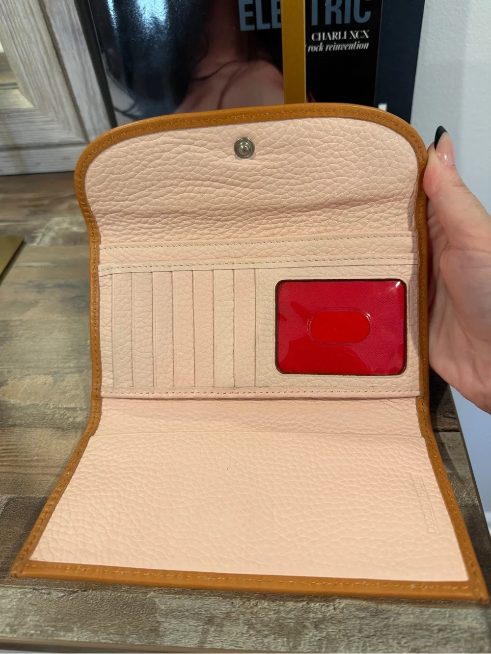 Dooney & Bourke Pebbled Leather Continental Wallet Blush Pink British Tan EUC
